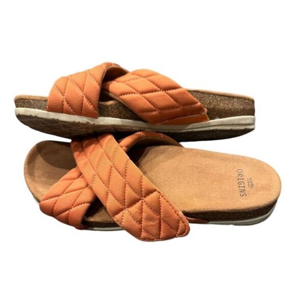 Earth Origins Quilted Cross Band Slide Sandals Oceana Orange Vacation - Picture 1 of 8